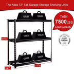 Atlas Shelving 3-Tier 77"x24"x72" 7500lbs Heavy Duty Steel Shelving Dark Gray: Adjustable Rust-Resistant Utility Storage