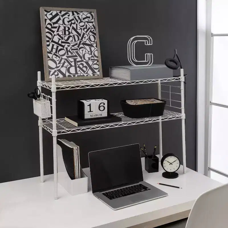 Organize It All Steel Etagere Adjustable Shelf White: 2-Shelf Vertical Bookshelf, Steel Frame, 36" Height, 12" Depth