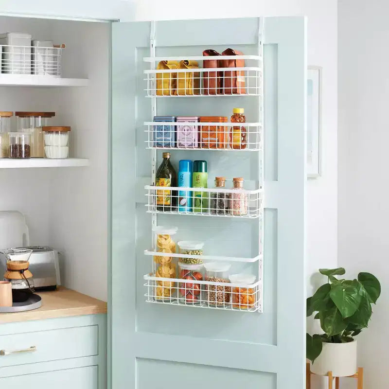 4 Tier Over-The-Door Storage Rack - Brightroom™: Adjustable Shelves, White Steel, Over Door Organizer, 4 Baskets