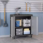 Manhattan Comfort Fortress 3pc Mobile Space Saving Garage Cabinet and Worktable Set 2.0 Gray: Lockable Storage, Adjustable Shelves, Casters