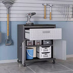 Manhattan Comfort Fortress 3pc Mobile Space Saving Garage Cabinet and Worktable Set 2.0 Gray: Lockable Storage, Adjustable Shelves, Casters