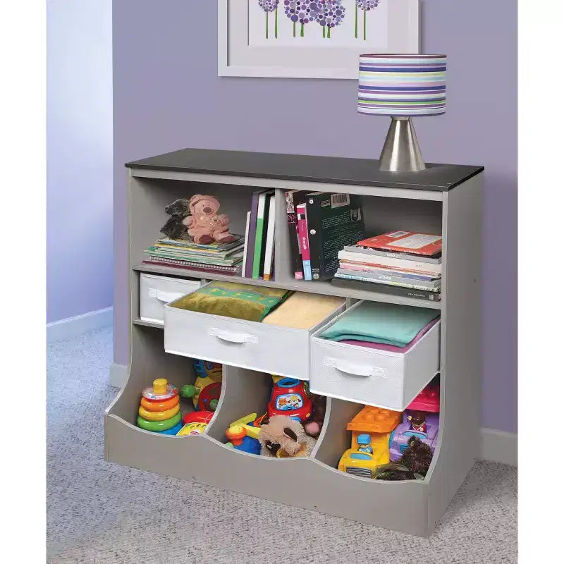 Badger Basket Combo Bin Storage Unit with Three Basket Woodgrain/Gray