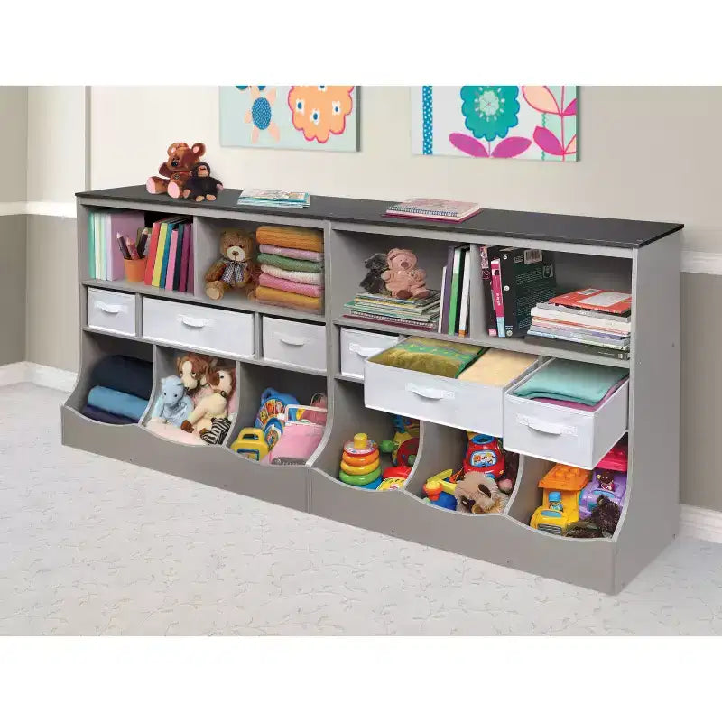 Badger Basket Combo Bin Storage Unit with Three Basket Woodgrain/Gray