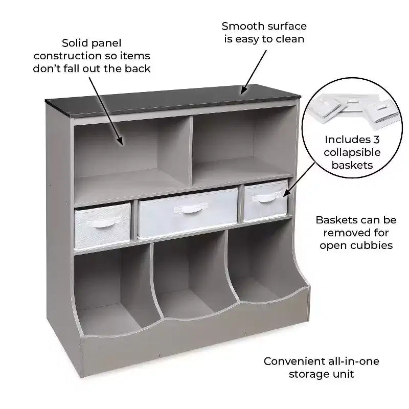 Badger Basket Combo Bin Storage Unit with Three Basket Woodgrain/Gray