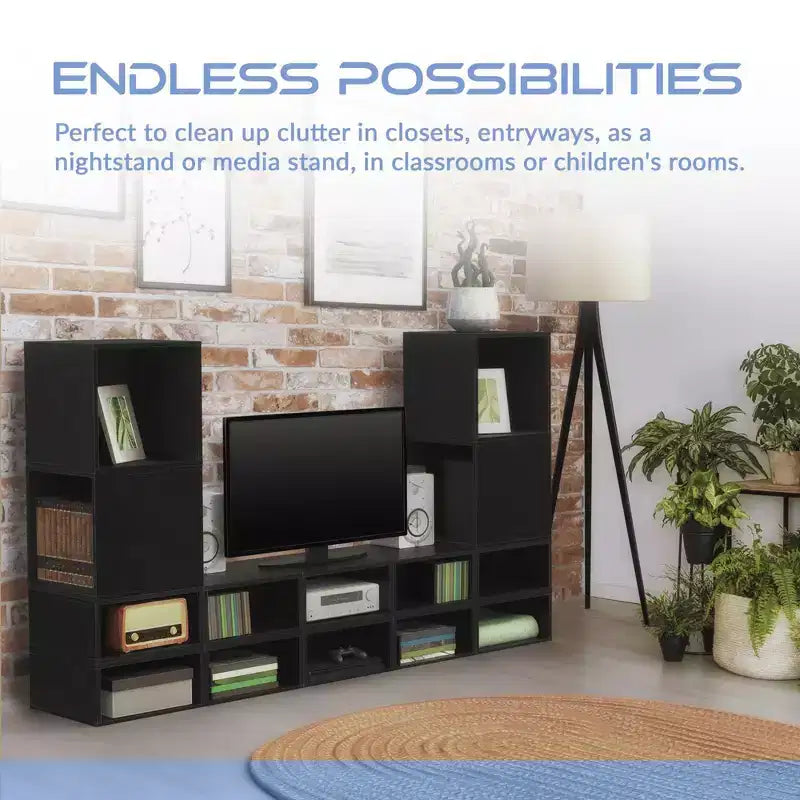 Niche 2pk Cubo Wood Stackable Storage Bookcase Shelf Organizer Cube Ebony Black