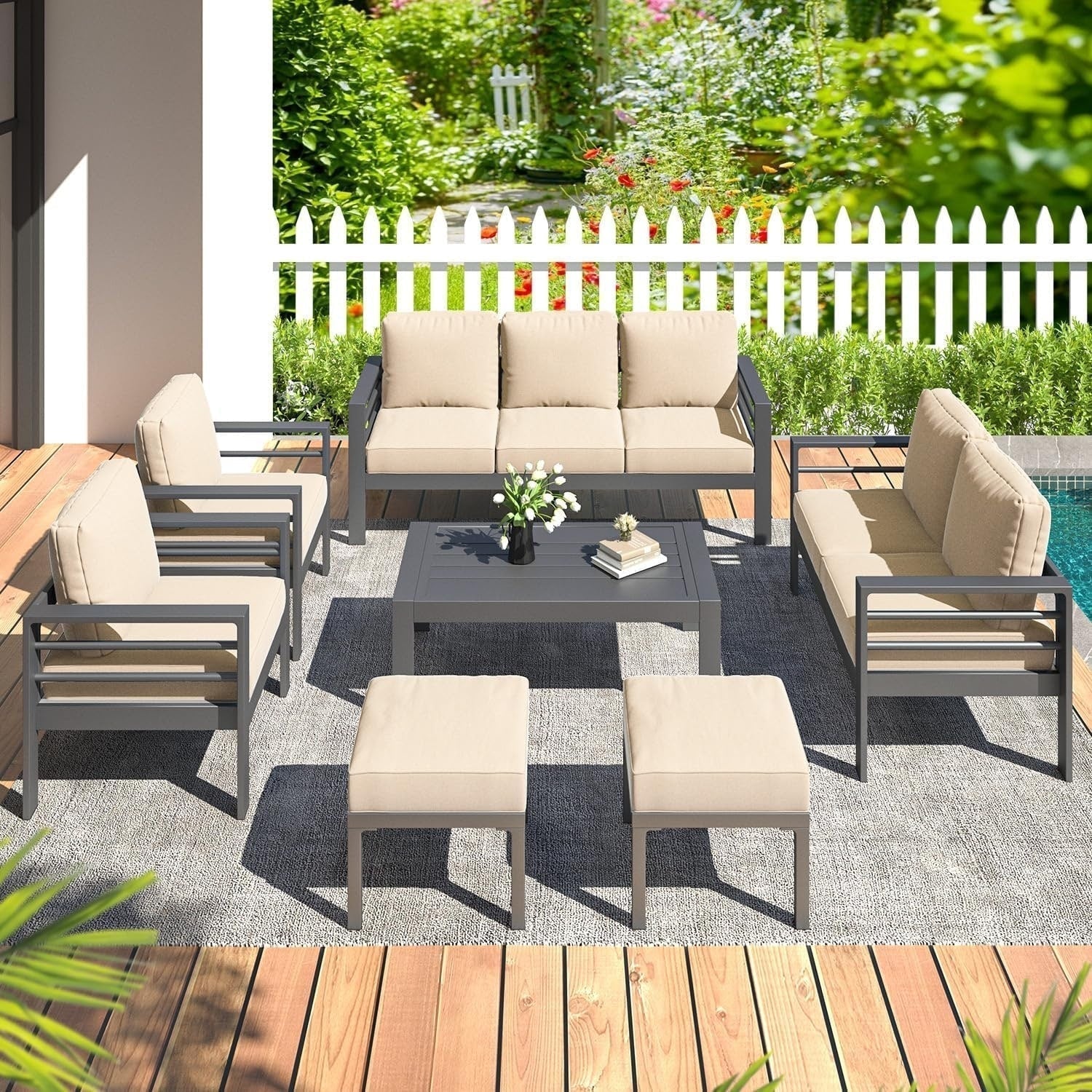 AECOJOY 7 Pieces Aluminum Patio Furniture Set Outdoor Conversation Set