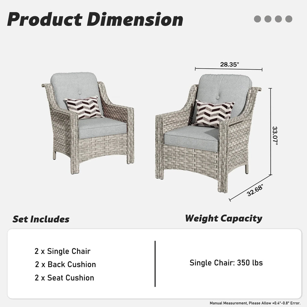 HOOOWOOO 2-piece High Back Wicker Rattan Outdoor Patio Chair Set
