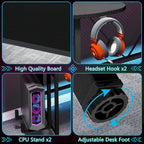 Scrivania da Gaming con Ripiano Monitor, Scrivania per PC Computer da 75 Pollici con Striscia LED