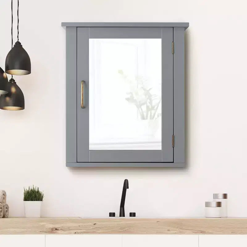Mercer Mid Century Modern Wooden Medicine Cabinet Gray - Elegant Home Fashions