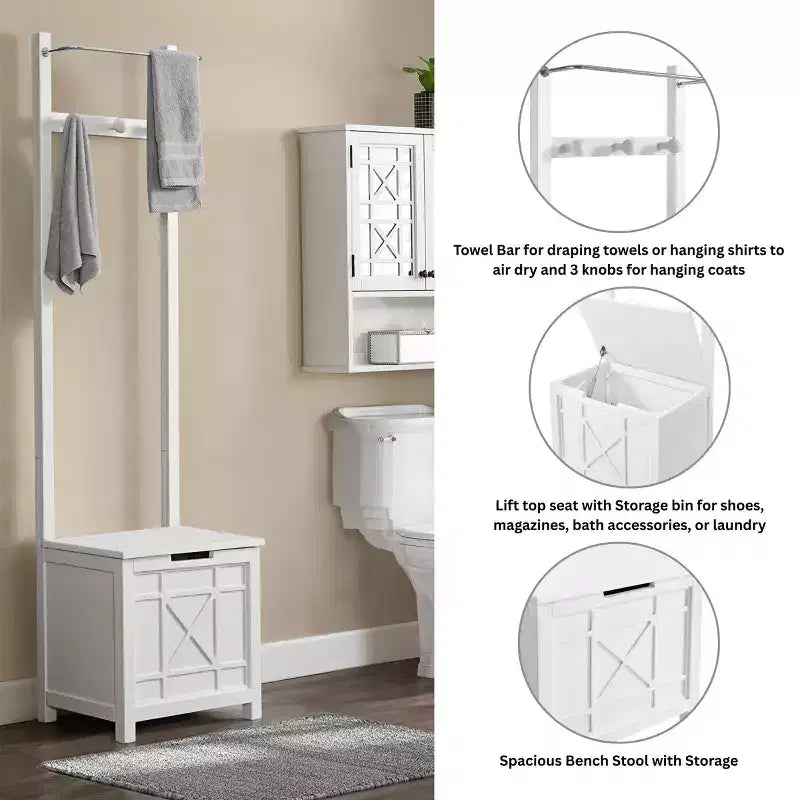 Derby Laundry Hamper Seat and Towel Rack White - Alaterre Furniture