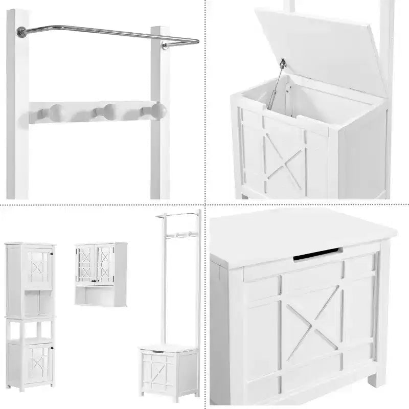 Derby Laundry Hamper Seat and Towel Rack White - Alaterre Furniture