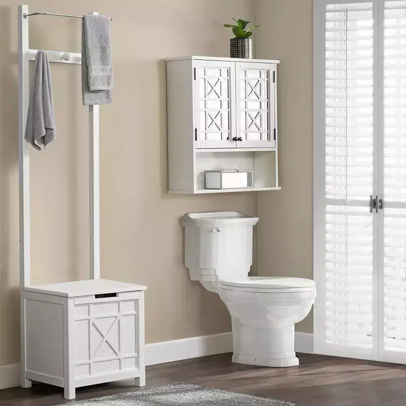 Derby Laundry Hamper Seat and Towel Rack White - Alaterre Furniture