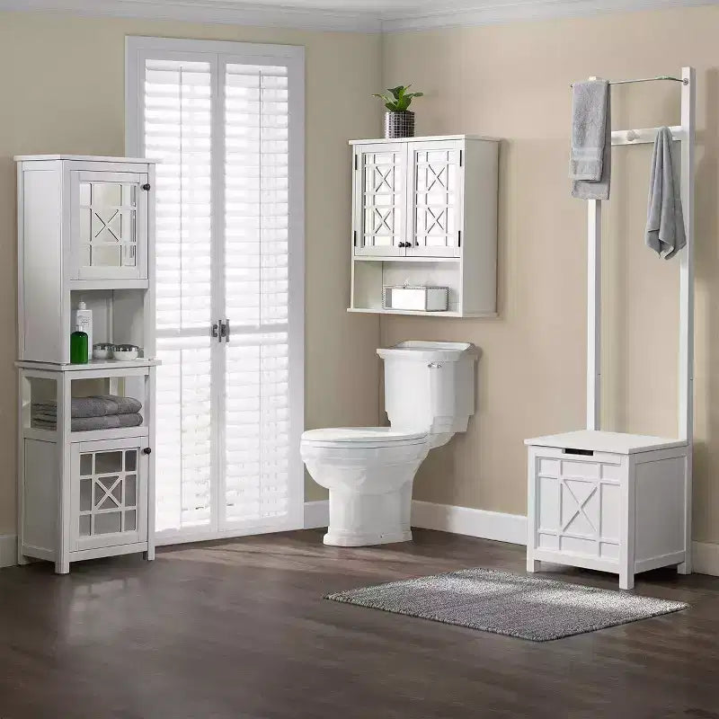 Derby Laundry Hamper Seat and Towel Rack White - Alaterre Furniture