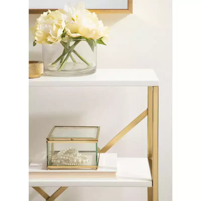 Kate & Laurel All Things Decor 24"x32"x8" Ascott 4-Tier Wall Shelf White: Luxury Glam Style, Plastic Frame
