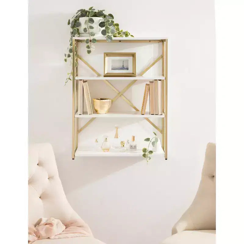 Kate & Laurel All Things Decor 24"x32"x8" Ascott 4-Tier Wall Shelf White: Luxury Glam Style, Plastic Frame