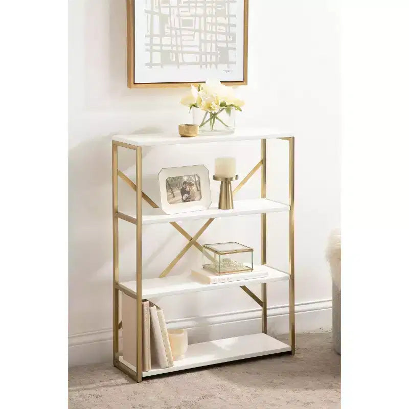 Kate & Laurel All Things Decor 24"x32"x8" Ascott 4-Tier Wall Shelf White: Luxury Glam Style, Plastic Frame