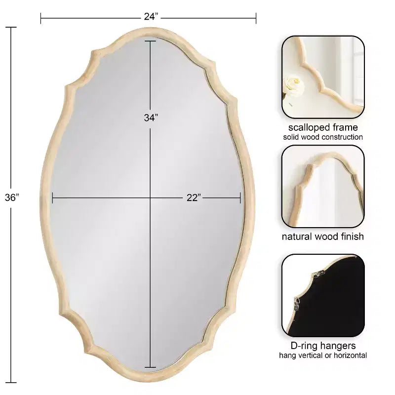 Kate & Laurel All Things Decor 24"x36" Leanna Wood Scalloped Oval Mirror Natural