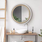 23" x 23" Rustic Wood Framed Round Wall Mirror with Inlaid Rope White/Brown - Head West: Includes Mounting Hardware, No Assembly Required