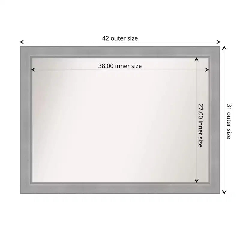 42" x 31" Non-Beveled Vista Brushed Nickel Bathroom Wall Mirror - Amanti Art: Rectangle, Polystyrene Frame, Wall Mounted