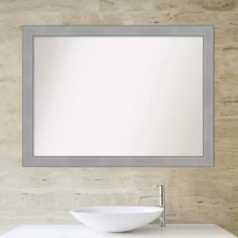 42" x 31" Non-Beveled Vista Brushed Nickel Bathroom Wall Mirror - Amanti Art: Rectangle, Polystyrene Frame, Wall Mounted