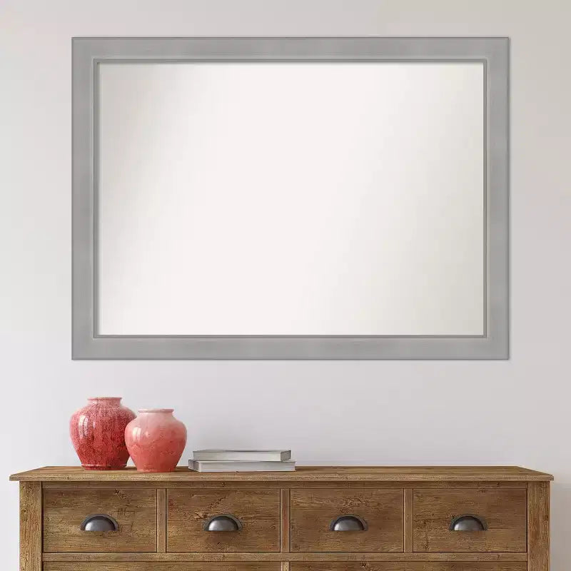 42" x 31" Non-Beveled Vista Brushed Nickel Bathroom Wall Mirror - Amanti Art: Rectangle, Polystyrene Frame, Wall Mounted
