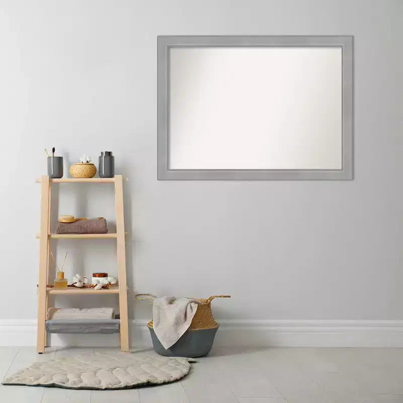 42" x 31" Non-Beveled Vista Brushed Nickel Bathroom Wall Mirror - Amanti Art: Rectangle, Polystyrene Frame, Wall Mounted