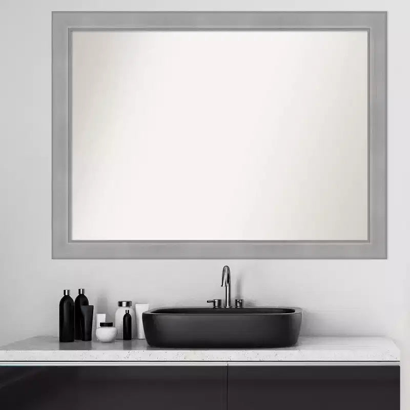 42" x 31" Non-Beveled Vista Brushed Nickel Bathroom Wall Mirror - Amanti Art: Rectangle, Polystyrene Frame, Wall Mounted