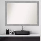 42" x 31" Non-Beveled Vista Brushed Nickel Bathroom Wall Mirror - Amanti Art: Rectangle, Polystyrene Frame, Wall Mounted