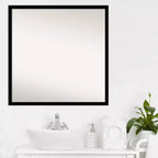 28" x 28" Non-Beveled Bathroom Wall Mirror Jet Black - Amanti Art: Modern Square Polystyrene Frame, Includes Mounting Hardware