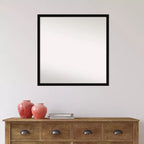 28" x 28" Non-Beveled Bathroom Wall Mirror Jet Black - Amanti Art: Modern Square Polystyrene Frame, Includes Mounting Hardware