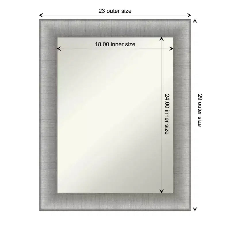 23" x 29" Elegant Bathroom Wall Mirror Brushed Pewter - Amanti Art: Modern Rectangle, Wall Mount