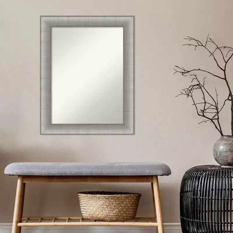 23" x 29" Elegant Bathroom Wall Mirror Brushed Pewter - Amanti Art: Modern Rectangle, Wall Mount