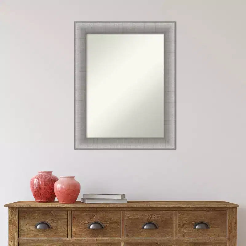 23" x 29" Elegant Bathroom Wall Mirror Brushed Pewter - Amanti Art: Modern Rectangle, Wall Mount