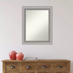 23" x 29" Elegant Bathroom Wall Mirror Brushed Pewter - Amanti Art: Modern Rectangle, Wall Mount