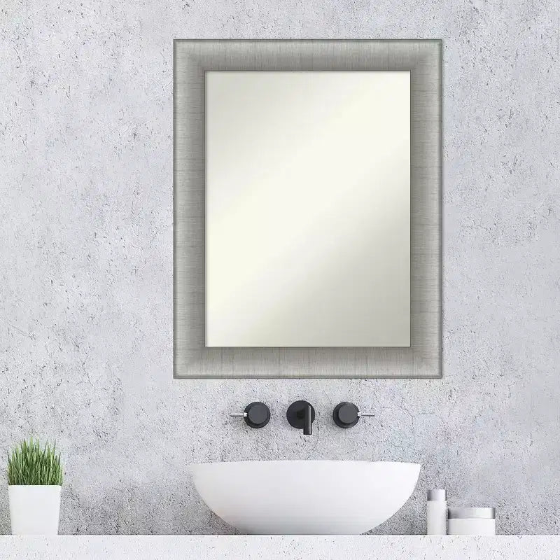 23" x 29" Elegant Bathroom Wall Mirror Brushed Pewter - Amanti Art: Modern Rectangle, Wall Mount