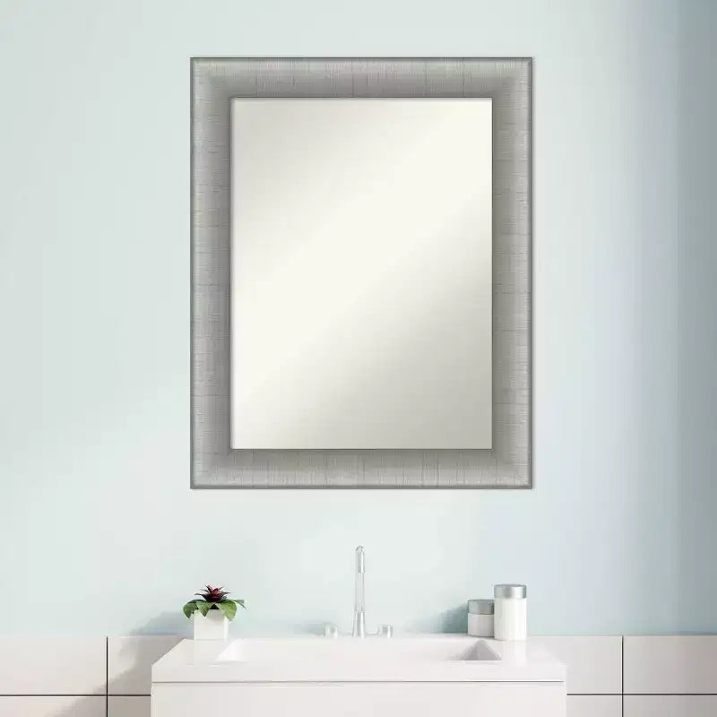 23" x 29" Elegant Bathroom Wall Mirror Brushed Pewter - Amanti Art: Modern Rectangle, Wall Mount