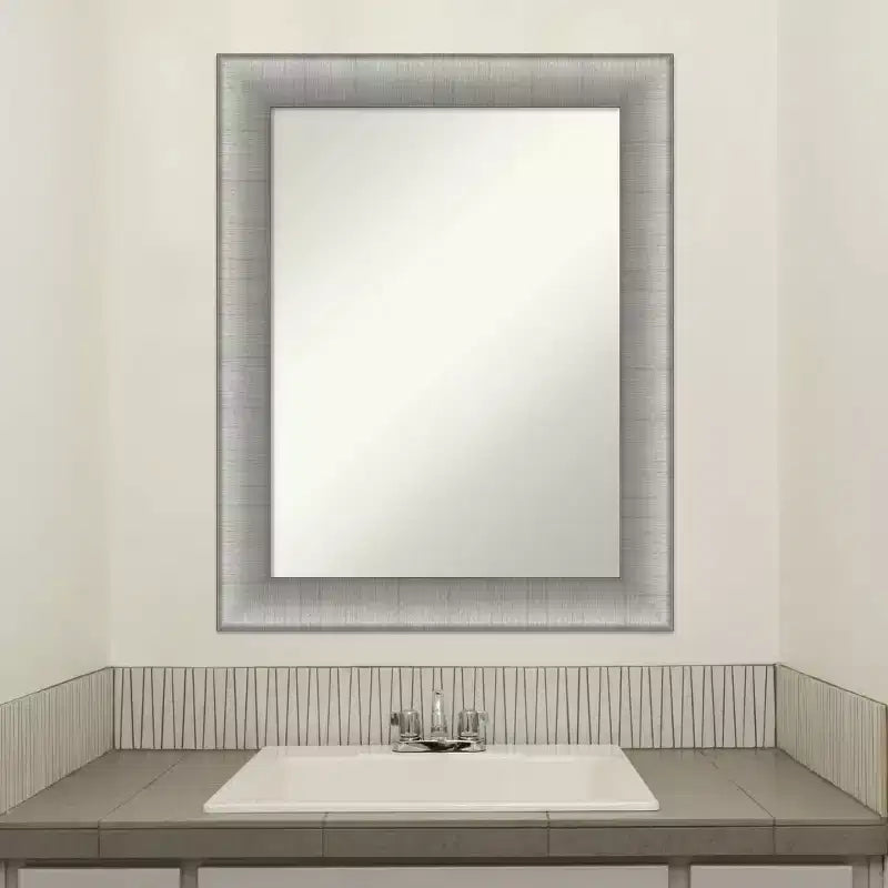 23" x 29" Elegant Bathroom Wall Mirror Brushed Pewter - Amanti Art: Modern Rectangle, Wall Mount