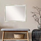 30" x 24" Crackled Metallic Narrow Framed Wall Mirror Silver - Amanti Art: Beveled, Polystyrene Frame, No Assembly