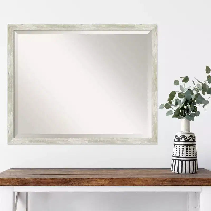 30" x 24" Crackled Metallic Narrow Framed Wall Mirror Silver - Amanti Art: Beveled, Polystyrene Frame, No Assembly