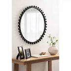 Kate & Laurel All Things Decor 28"x28" Beade Round Wall Mirror Black