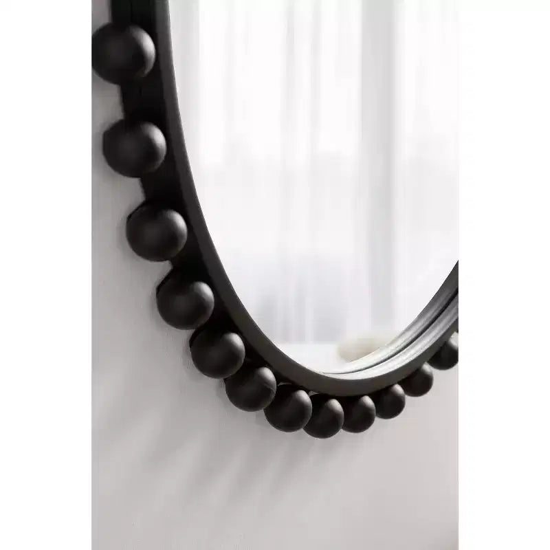 Kate & Laurel All Things Decor 28"x28" Beade Round Wall Mirror Black