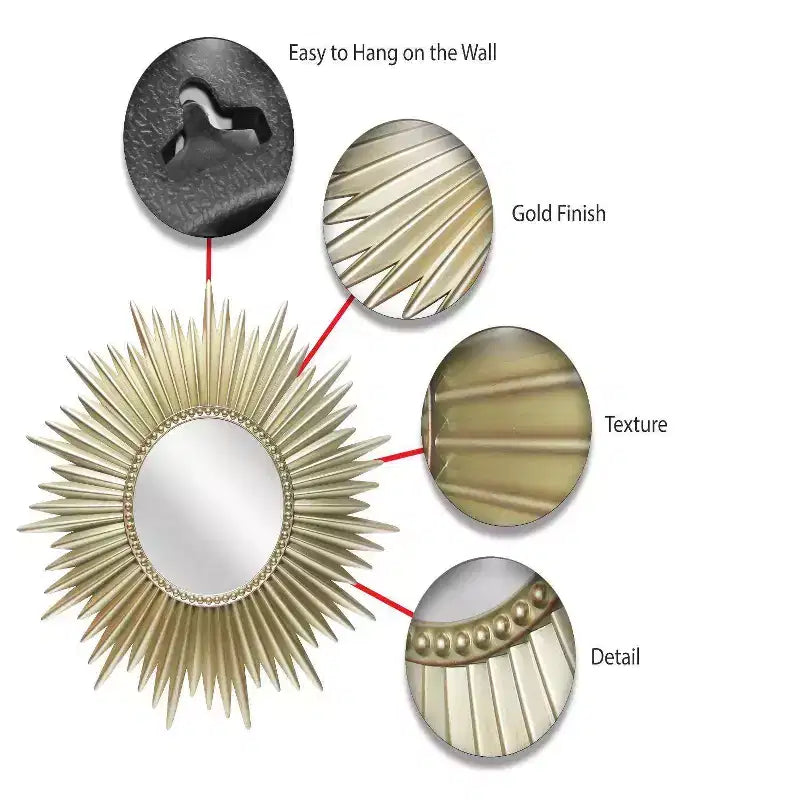 24" Sunburst Wall Mirror Gold - Infinity Instruments: Modern No Assembly, Molded Plastic Frame