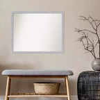 30" x 24" Non-Beveled Grace Brushed Nickel Narrow Wall Mirror - Amanti Art: Modern Rectangle, Polystyrene Frame