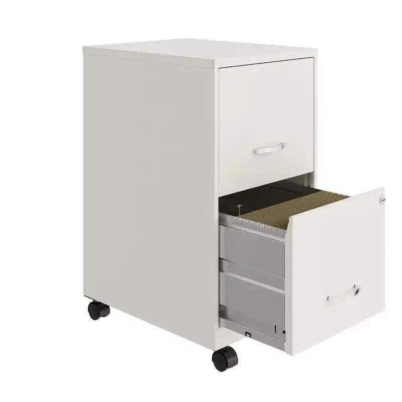 Space Solutions 18" Deep 2 Drawer Mobile Letter Width Vertical File Cabinet Pearl White