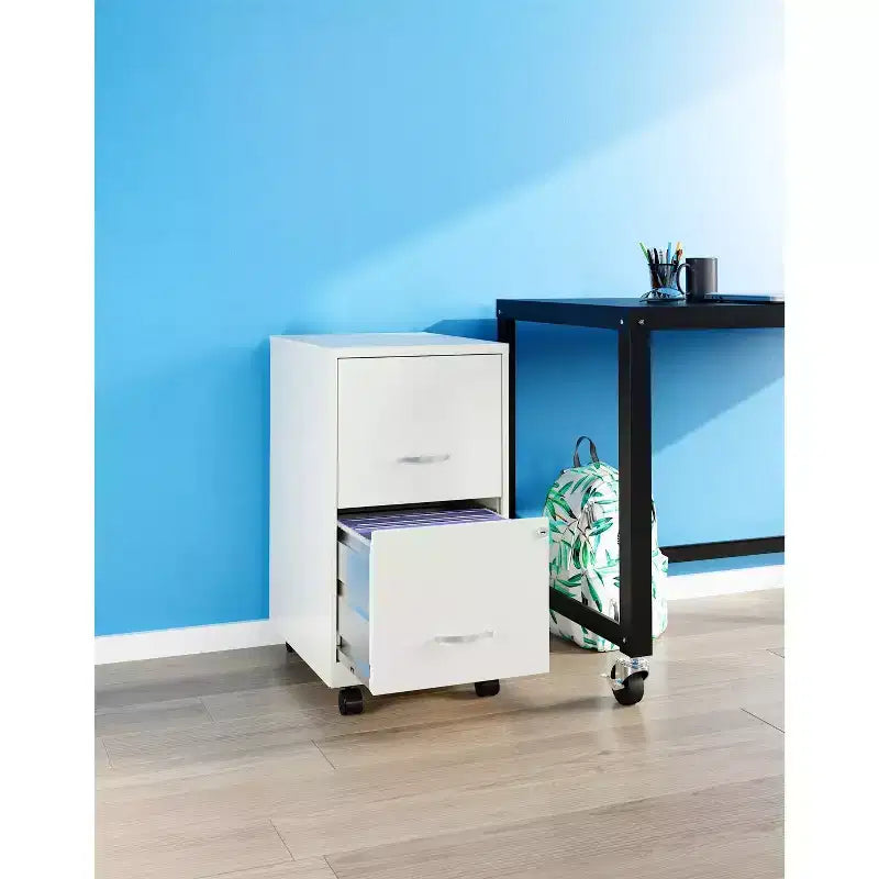 Space Solutions 18" Deep 2 Drawer Mobile Letter Width Vertical File Cabinet Pearl White