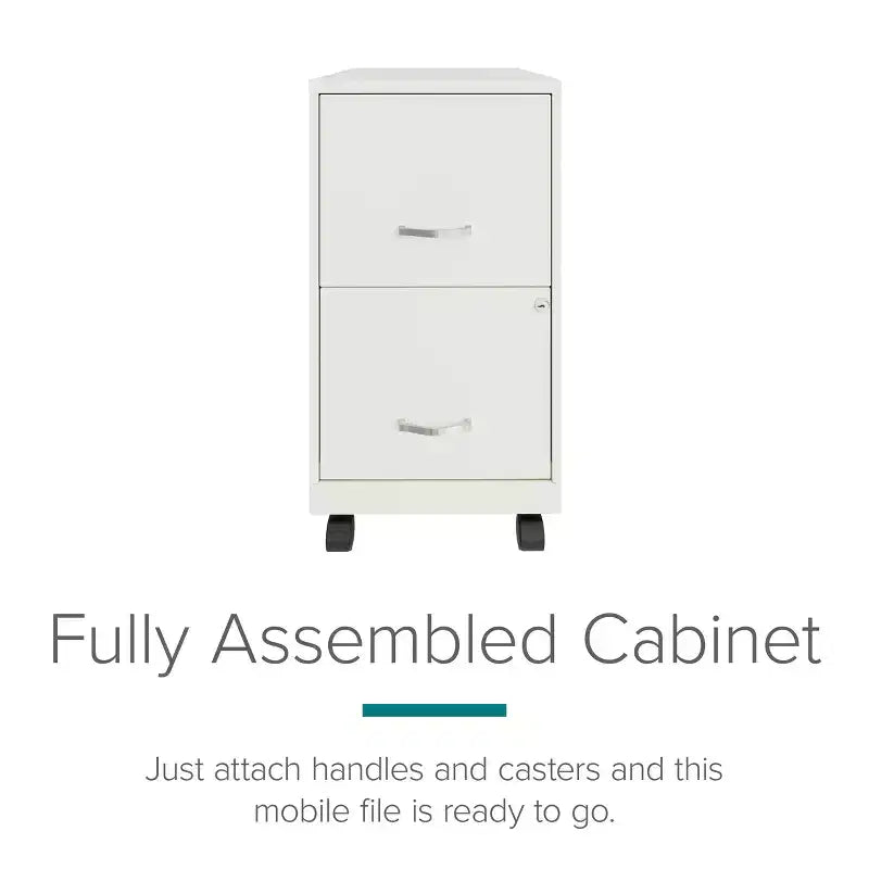 Space Solutions 18" Deep 2 Drawer Mobile Letter Width Vertical File Cabinet Pearl White