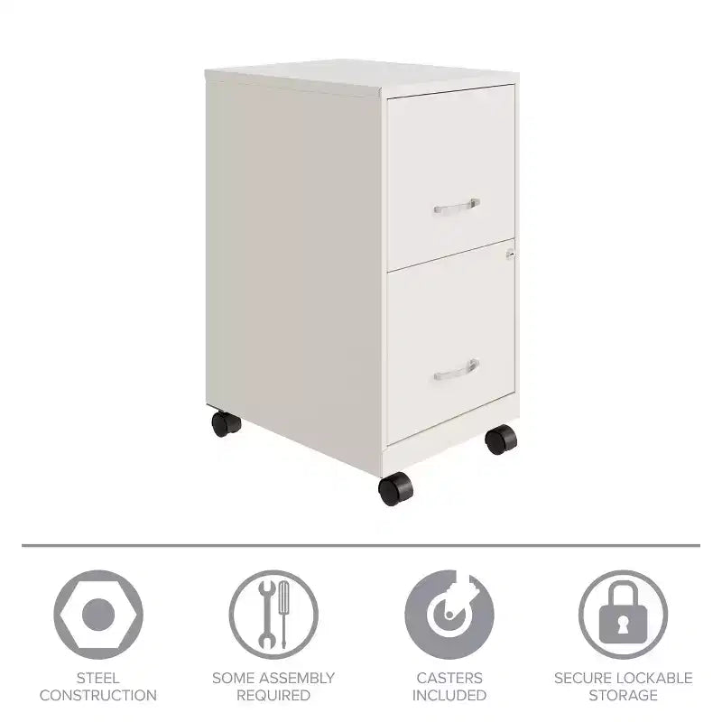 Space Solutions 18" Deep 2 Drawer Mobile Letter Width Vertical File Cabinet Pearl White
