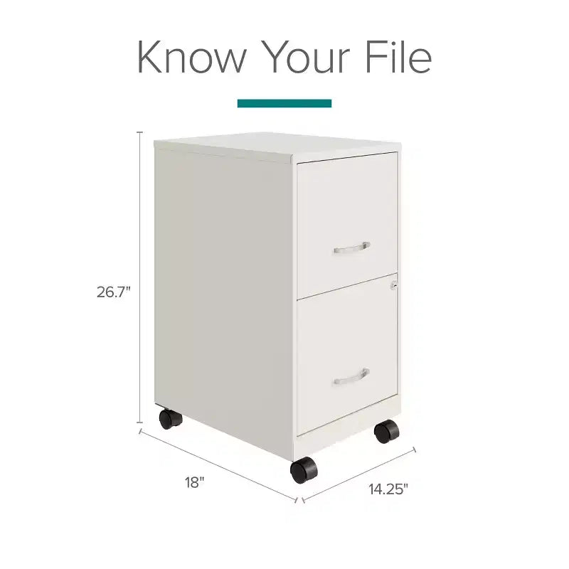 Space Solutions 18" Deep 2 Drawer Mobile Letter Width Vertical File Cabinet Pearl White