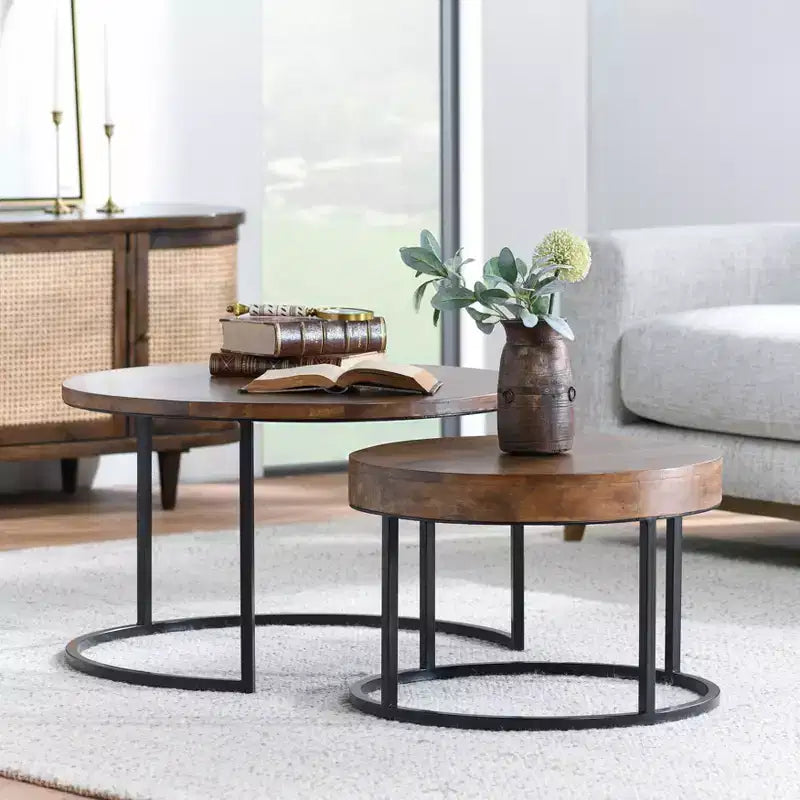 Christopher Knight Home Classic Ander 2 Piece Round Nesting Accent Table Set, Brown/Black
