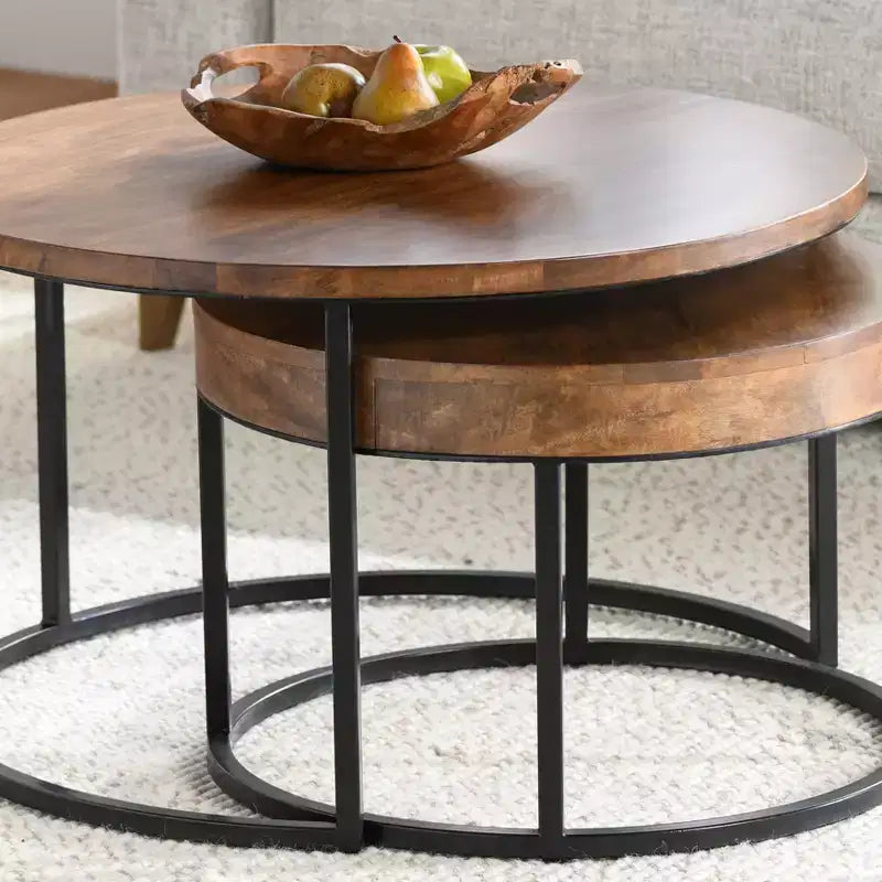 Christopher Knight Home Classic Ander 2 Piece Round Nesting Accent Table Set, Brown/Black